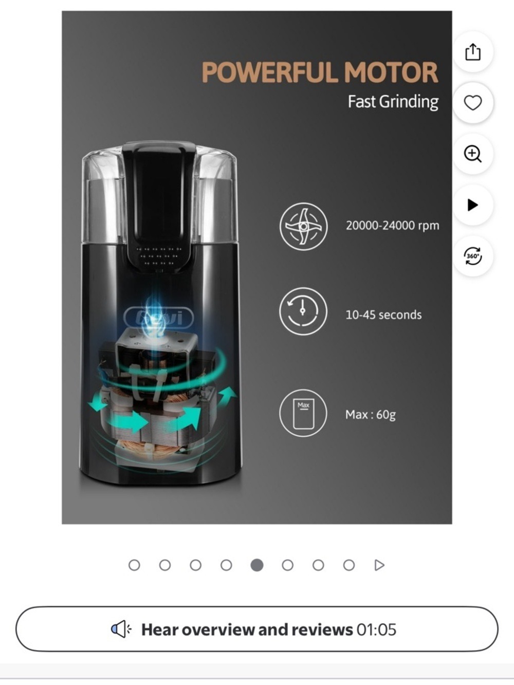 Gevi Electric Coffee Grinder Black Stainless Steel Blade Grinder 12 Cup - Picture 5 of 9